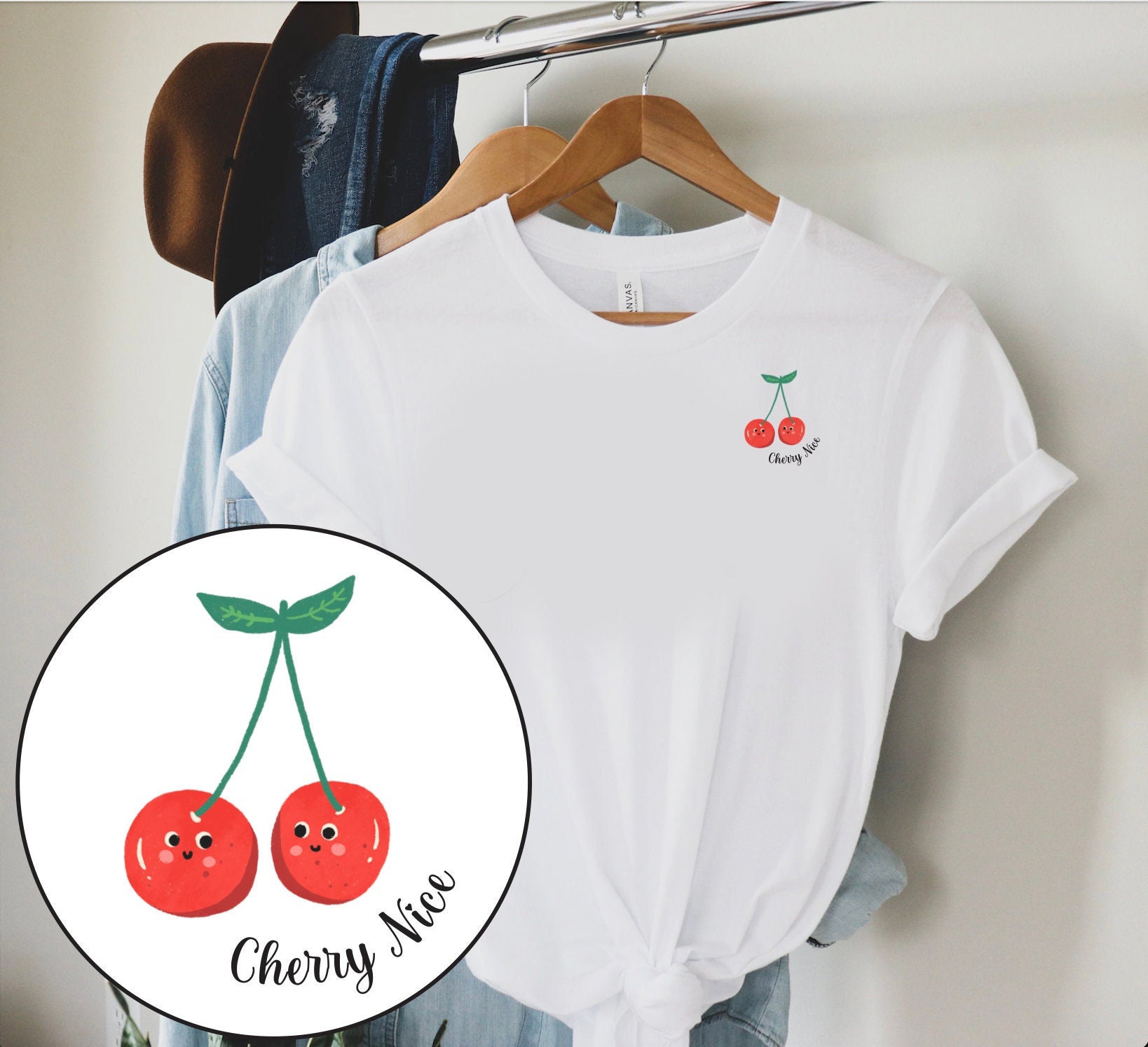 ★KIRSH★ Cherry Front Pocket T-Shirt Ivory KIRSH Women's Big Cherry Glitter Graphic T-Shirt Standard