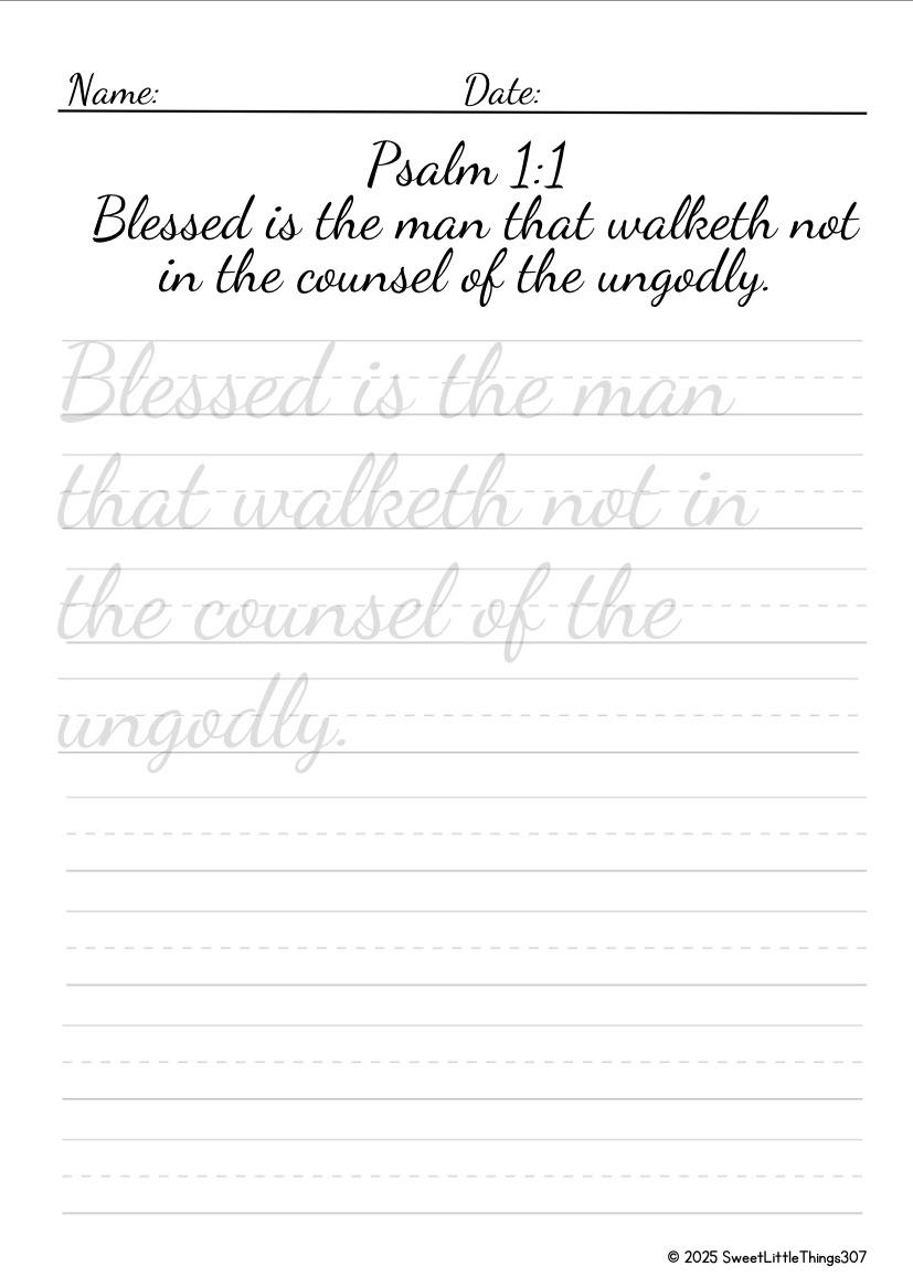 Bible Verse Cursive Handwriting Practice | Psalms KJV Copywork ...