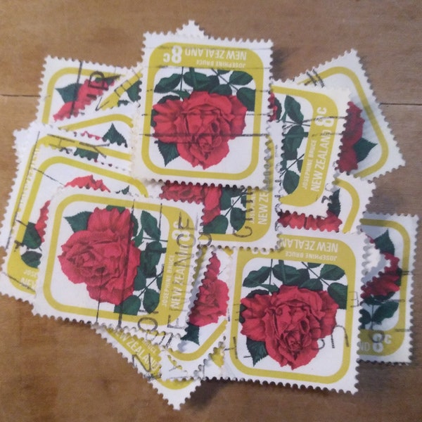 Red Roses Postage Stamps, Used New Zealand Postage Stamps, Arts & Crafts, Scrapbooking, Stamp Art, Wall Art, Stamp Collecting, Junk Journals