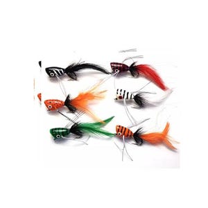 6 Assorted Bass Popper Top Water Fishing Lures For Fly &Regular Fishing Size 3/0