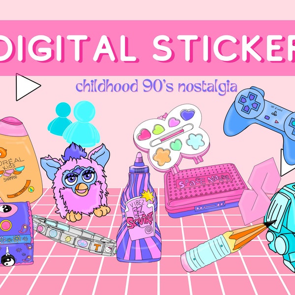 Nostalgic 90s Kid Digital Clipart Bundle | INSTANT download | Handdrawn Retro Colour Palette| Digital PNG Format | GoodNotes, Planners, diy