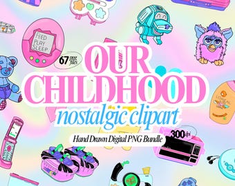 Nostalgic 90s Kid Digital Clipart Bundle | INSTANT download | Handdrawn Retro Colour Palette| Digital PNG Format | 90s Clipart Bundle