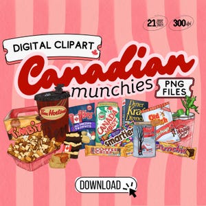 Canadian Snacks Clipart | Cute Food PNG Bundle | Hand Drawn Digital Stickers | 21 Instant Download Files for Projects & Crafts | Tim Hortons