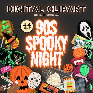 Stickers numériques Nostalgie d'Halloween des années 90 et de l'an 2000 | 44 images clipart rétro dessinées à la main | décoration imprimable, autocollants | Téléchargement instantané| Artisanat