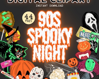 90s Y2K Halloween PNGs | 44 Retro Nostalgic Clipart Stickers | Digital Download for Planners, Crafts, Scrapbooking, Invites