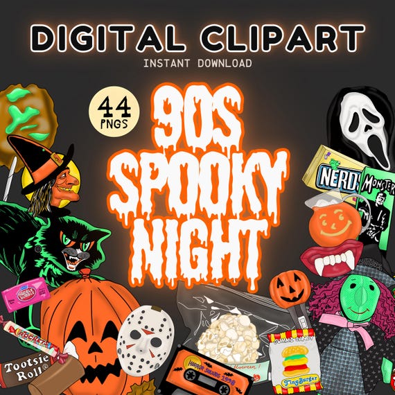 90s Y2K Halloween Clipart: Retro PNG Stickers (Digital Download)