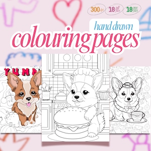 Corgi Coloring Pages: 18 Hand-Drawn Dog Illustrations (PDF/PNG Digital Download)