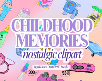 Nostalgic 90s 00s Digital Clipart Bundle | Retro HandDrawn Stickers | Instant Download PNG | Planner Art DIY Stickers by Neurodiverse Artist