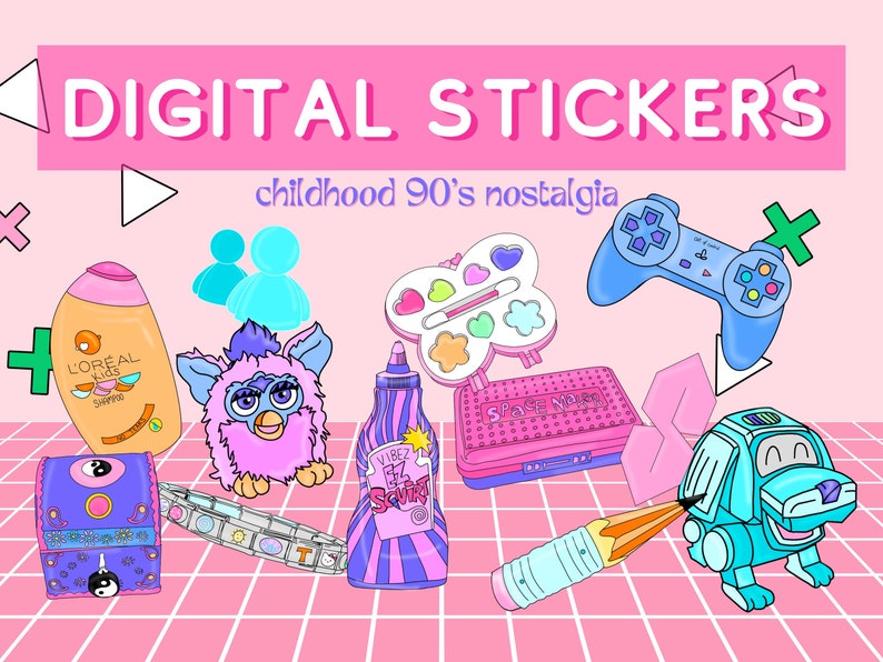 Digital Stickers 90's Childhood Nostalgia CoverLiting Page Bright pink