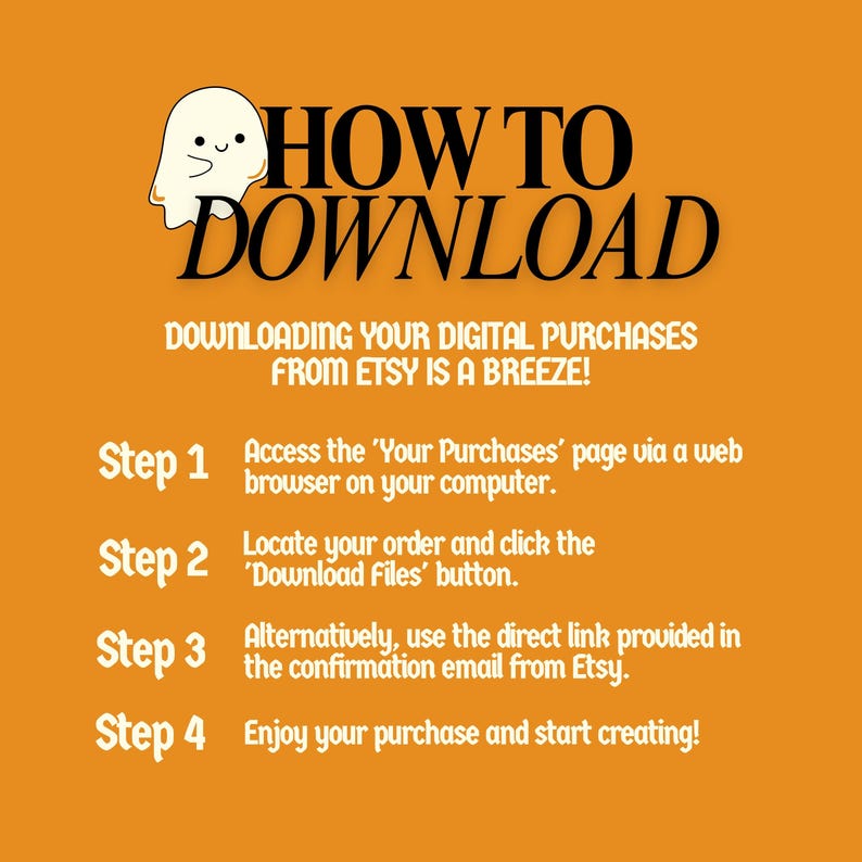 Etsy instant download instructions for 90s Y2K Halloween clipart bundle | retro spooky PNG digital stickers