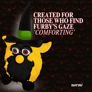 90s Furby Halloween clipart with witch hat | spooky retro PNG sticker for nostalgic digital crafts and junk journals