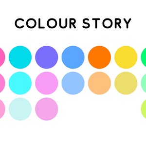 Colour Story: Pink, Aqua,Neon Purple, Millennial Blue, Orange, Yellow and Neon Green
