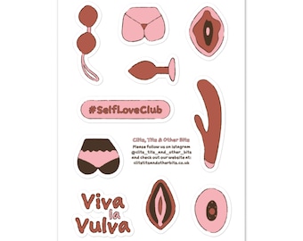 Female self love stickers - 10 pack of glossy stickers - body parts - sex toys - vulva