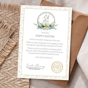 Carta editable del Conejo de Pascua, descarga instantánea, imprimible de Pascua para niños, carta personalizada con nombre del Conejo