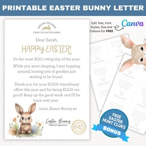 Carta editable del Conejo de Pascua, descarga instantánea, imprimible de Pascua para niños, letra personalizada, pistas adicionales para la búsqueda de Pascua, ¡Feliz Pascua!