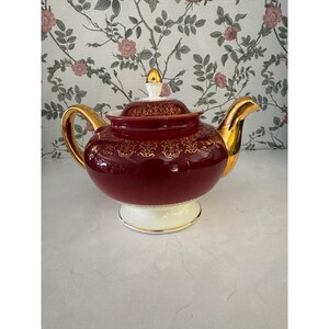 Vintage Red Gold Teapot Homer Laughlin 22KT Gold Oxblood Tea Pot