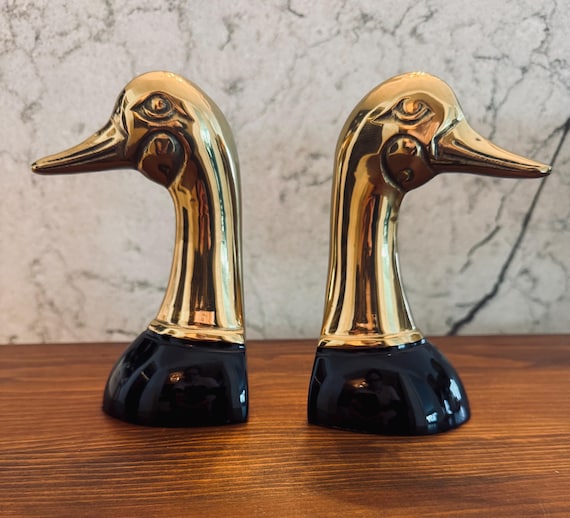 ヴィンテージ装飾工芸品 真鍮製ダックヘッドブックエンド（ブラック