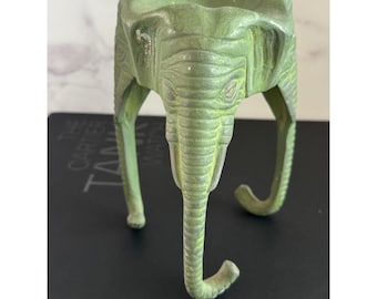 Vintage Verdigris Elephant Vessel Heavy Cast Metal Hollywood Regency