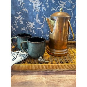 Vintage Copper Coffee Set with Handcrafted Ceramic Mugs