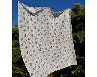 Vintage Rosebud Curtain Panels Cottage Floral Pink Shabby Chic Pair
