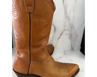 Stewart Boots Mens Tan Brown Leather Western Cowboy Boots 10.5 D 46606 Handmade