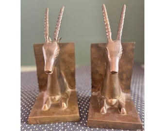 Vintage messing boekensteunen Gazelle Antelope Impala Mid Century Modern Decor Set van 2