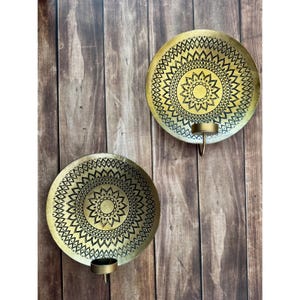 Gold Mandala Wall Sconce Set of 2 Metal Tea Light Candle Holders Boho Decor