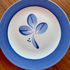 Pfaltzgraff VILLA FLORA Blue Salad Luncheon Plates Leaf Flower Stoneware 8.5” set of 4