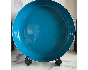 Vintage Türkis Emaille Runde Servierflache Schüssel Teal Blau MCM 14,5-Zoll-Tablett