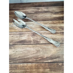 Vintage J B Rogers Silver Plated Salad Serving Set Shell Pattern Spoon Fork 12"