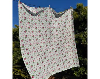 Vintage Rosebud Curtain Panels Cottage Floral Pink Shabby Chic Pair