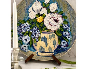 Vintage Italian Hand Painted Ceramic Floral Decorative Wall Plate Made in Italy