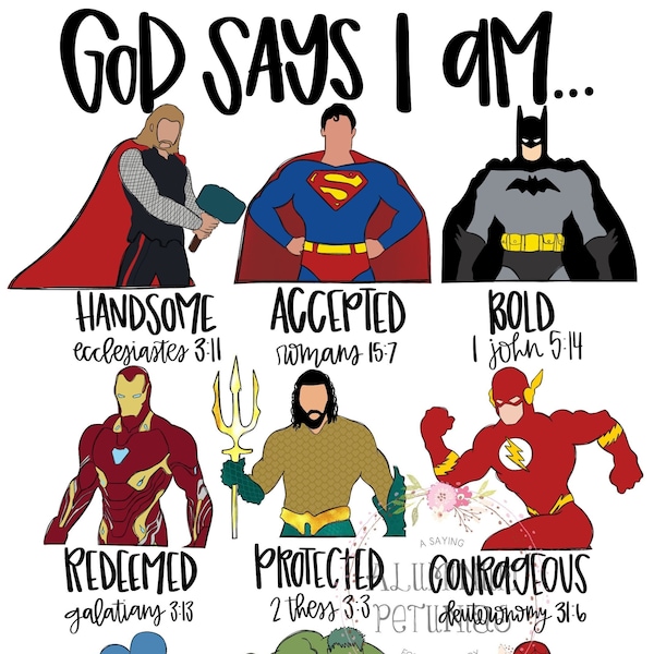 God Says I am Super hero Friends DTF (Direct to Film) Transfers, DTF Transfer Ready to Press,