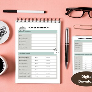 Soft Peach & Green Simple Printable Travel Itinerary Planner, Simple Digital Travel Planner, Trip Planner, Travel Itinerary