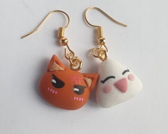 Orange Katzen und süße Onigiri Ohrringe aus Polymer Clay