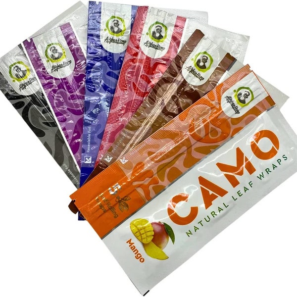 CAMO Natural Leaf Wraps Variety 6 Pack Vanilla Mango Watermelon Grape Choco Blueberry 30 Rolling Papers