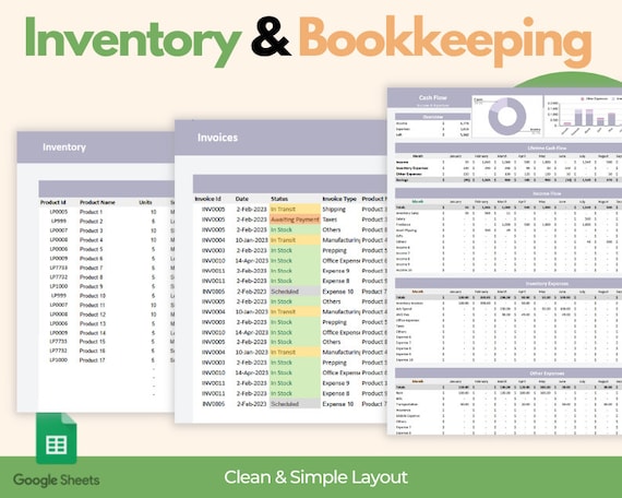 Inventory Tracker, Inventory Manager Spreadsheet Inventory Template - Easy Bookkeeping Small Business, Income and Expense Tracker