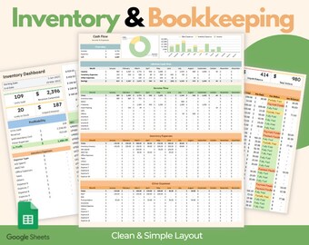 Inventory Tracker, Inventory Manager Spreadsheet Inventory Template - Easy Small Business Bookkeeping, Income and Expense Tracker Modern