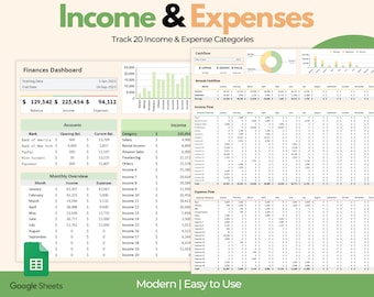 Income and Expense Tracker Google Sheets Spreadsheet - Easy Bookkeeping- Small Business Expense Tracker