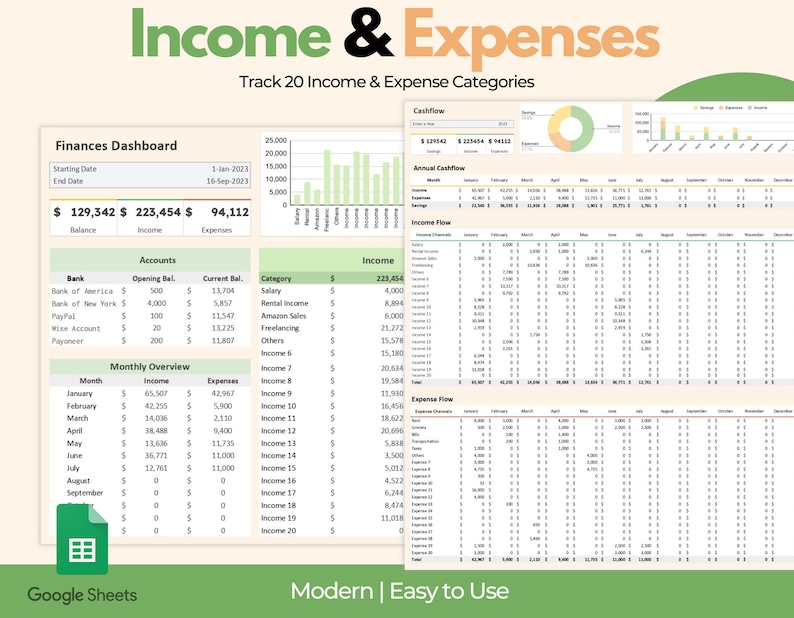 and Expense Tracker Google Sheets Spreadsheet Easy Bookkeeping