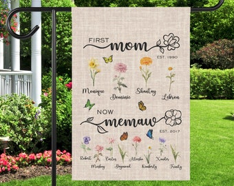 Personalized Birth Month Flowers Gift For Grandma Mom, First Mom Now Grandma Garden Flag, Personalized Family Sign, Custom Family Yard Art