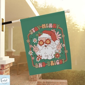 Hippie Santa Christmas Garden Flag or House Flag Double Sided, Groovy Christmas Home Decor Gift, Holiday Garden Decor Christmas Hostess Gift