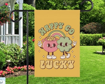 Happy Go Lucky St Patricks Day Garden Flag or House Flag, St Patrick's Day Outdoor Home Decor, Seasonal Welcome Flag, St Pattys Day Yard Art