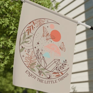 Celestial Garden Flag: Crescent Moon, Crystals, Retro Butterfly