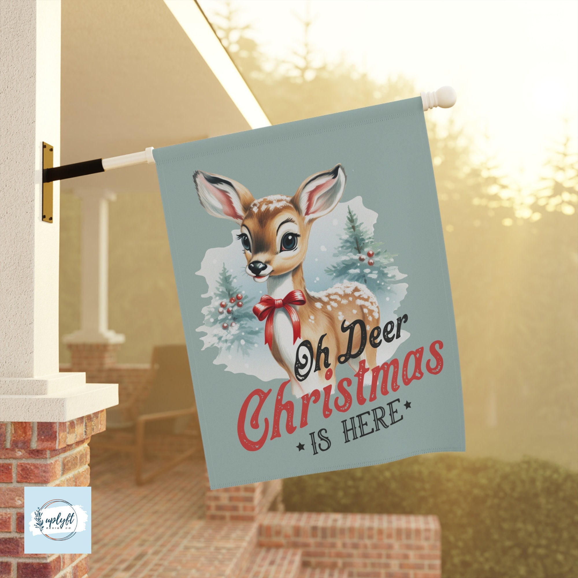 Discover Oh Deer Christmas Is Here Retro Christmas House Flag, Cute Deer Christmas Home Decor Gift