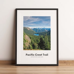 Pacific Crest Trail Print, Pacific Crest Trail Poster, Pacific Crest Trail Map, Hiking USA Poster, United States Hiking Print