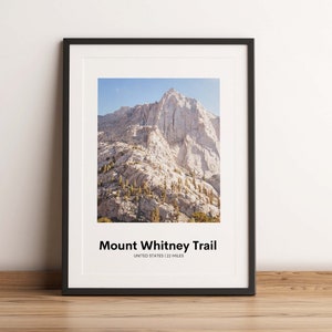 Impresión del sendero del monte Whitney, póster del sendero del monte Whitney, mapa del sendero del monte Whitney, póster de senderismo en EE. UU., impresión de California, California