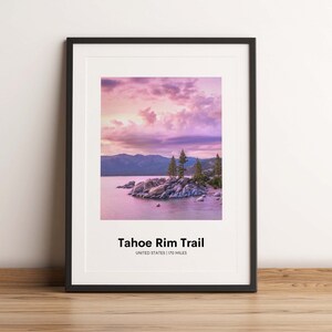 Tahoe Rim Trail Print, Tahoe Rim Trail Poster, Tahoe Trail Map, Randonnée USA Poster, United States Randonnée Print, Nevada Print, Californie