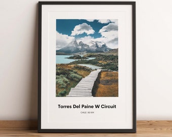 Torres Del Paine W Circuit Print, Hiking Patagonia Poster