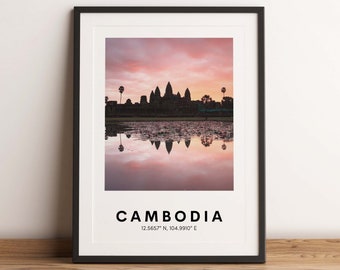 Póster de viaje de Angkor Wat, Camboya, Arte mural de Siem Reap